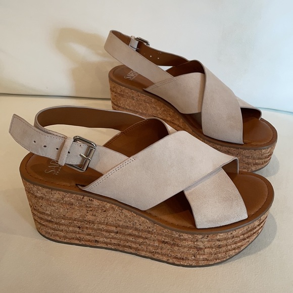 NIB (8.5) FRANCO SARTO BM vanilla suede Caroline cork leather platforms - Picture 4 of 14